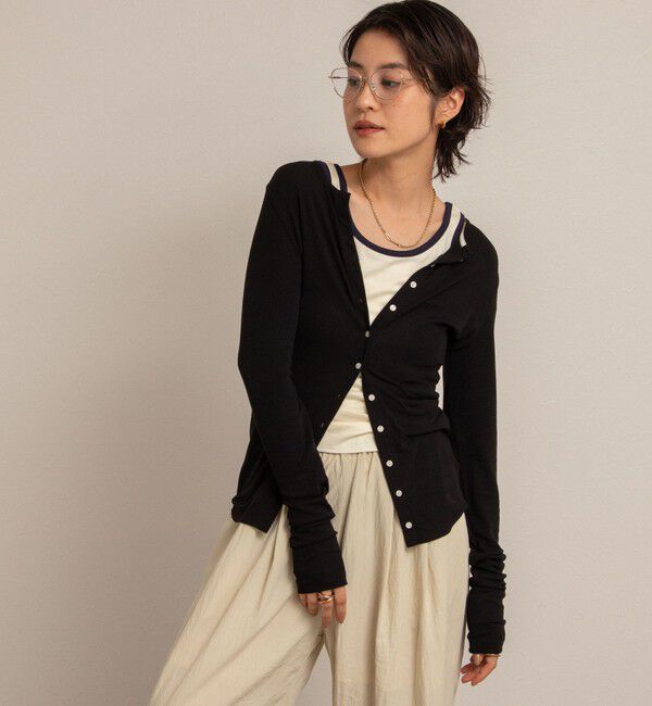 NOLLEY'S「【MAQWEL/マクウェル】リブクルーネックカーディガン」|カーディガン|ブラック