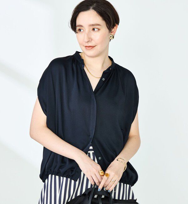NOLLEY'S「ハンマーサテンケープブラウス」|シャツ・ブラウス|