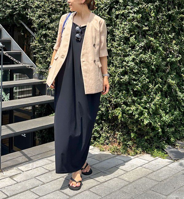 NOLLEY'S「ウォッシャブルリネン風シアー5分袖ジャケット」|ノーカラージャケット|