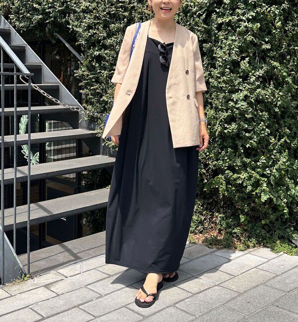 NOLLEY'S「ウォッシャブルリネン風シアー5分袖ジャケット」|ノーカラージャケット|