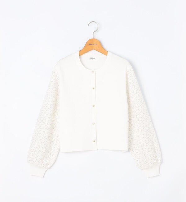 NOLLEY'S「《手洗い可能》フラワー刺繍生地袖クルーネックカーディガン」|カーディガン|