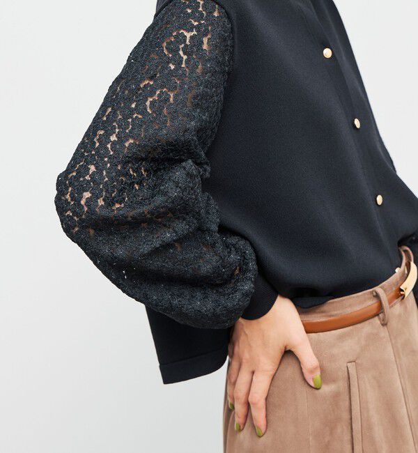 NOLLEY'S「《手洗い可能》フラワー刺繍生地袖クルーネックカーディガン」|カーディガン|