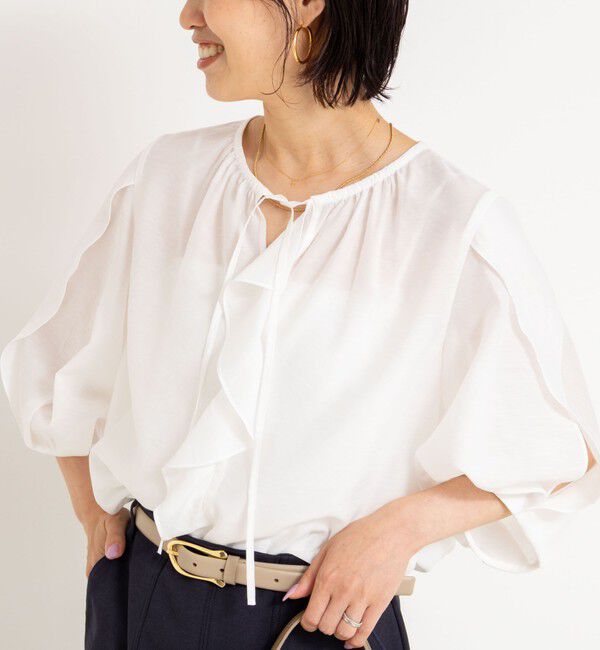 NOLLEY'S「スリットスリーブラッフルブラウス」|シャツ・ブラウス|ホワイト