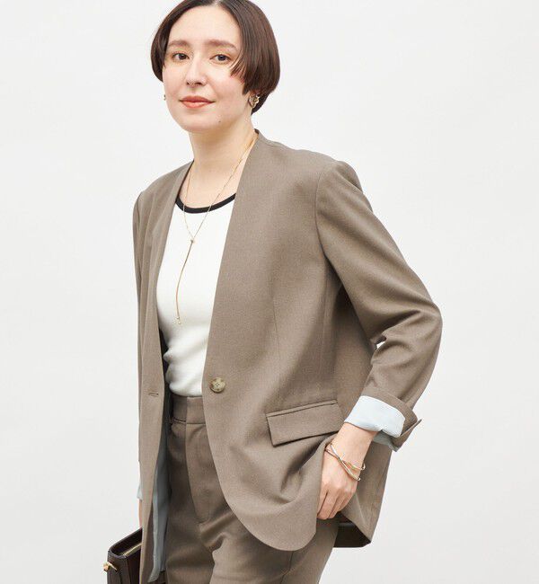 NOLLEY'S sophi「【WEB STAFF守屋☆別注】《セットアップ対応》ウォッシャブルソフトシャンブレーノーカラージャケット」|ノーカラージャケット|