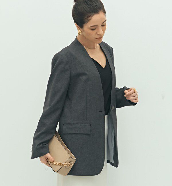 NOLLEY'S sophi「【WEB STAFF守屋☆別注】《セットアップ対応》ウォッシャブルソフトシャンブレーノーカラージャケット」|ノーカラージャケット|