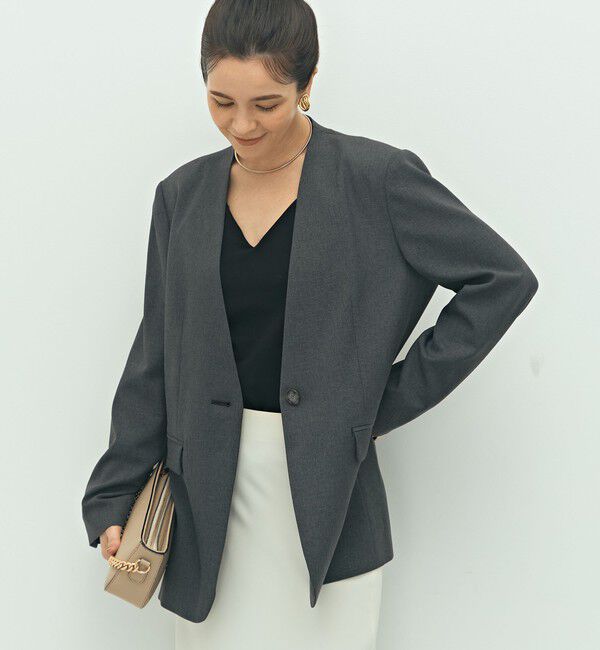 NOLLEY'S sophi「【WEB STAFF守屋☆別注】《セットアップ対応》ウォッシャブルソフトシャンブレーノーカラージャケット」|ノーカラージャケット|