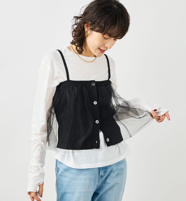 NOLLEY'S「《手洗い可能》チュールリブビスチェ」|キャミソール|ブラック