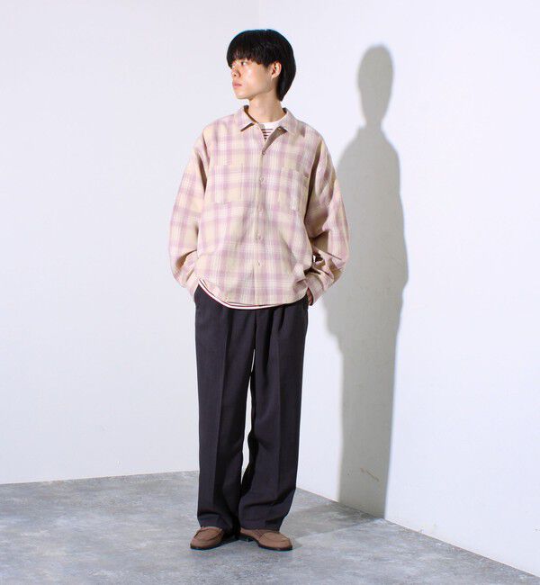 GLOSTER「【残暑にも快適なさらっとシャツ】ワッフルチェック ロングスリーブシャツ オンブレチェック」|シャツ・ブラウス|