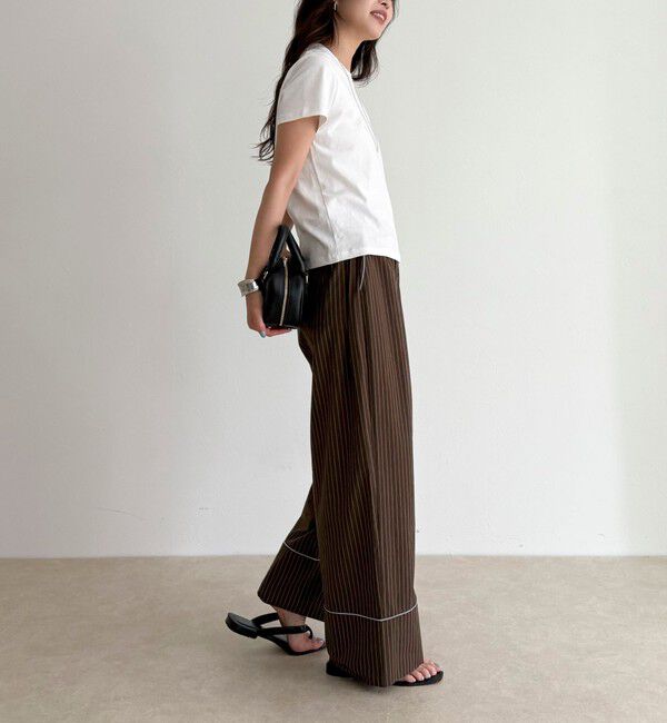 fredy emue「ボーダー/無地ワンポイントロゴコンパクトTシャツ」|Tシャツ・カットソー|