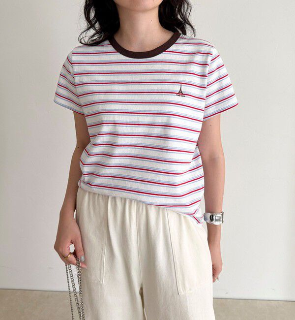 fredy emue「ボーダー/無地ワンポイントロゴコンパクトTシャツ」|Tシャツ・カットソー|