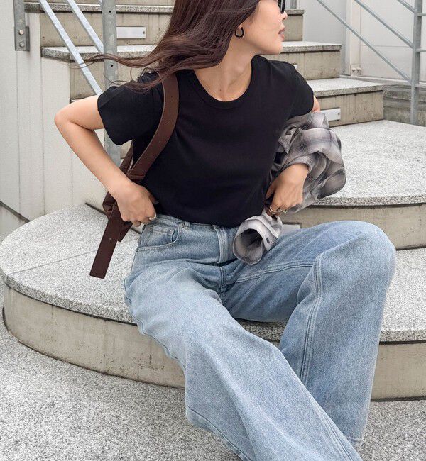 fredy emue「ボーダー/無地ワンポイントロゴコンパクトTシャツ」|Tシャツ・カットソー|