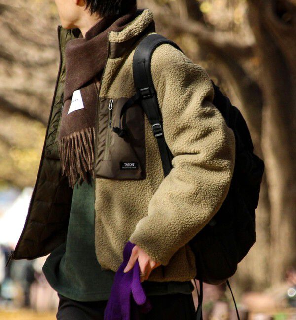 GLOSTER「【2WAYで着回せる】【UNISEX】GLOSTER配色別注 TAIONボア&times;ダウンブルゾン」|ダウン|ダークベージュ