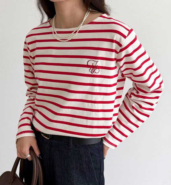 fredy emue「コンパクトボーダーロンTシャツ」|Tシャツ・カットソー|レッド系その他