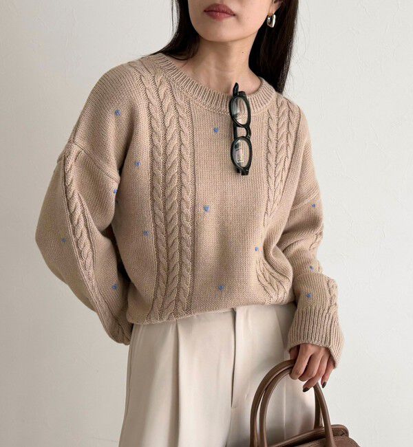 fredy emue「ハート刺繍柄編みニットプルオーバー」|ニット・セーター|