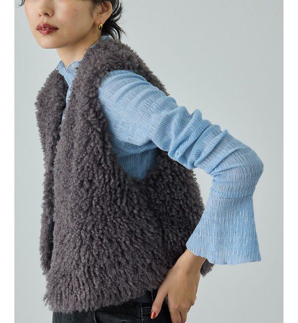 ROPE「ボタニカルダイフレアスリーブハイネックカットソー/イージーケア・アンサンブル対応」|Tシャツ・カットソー|サックス(48)