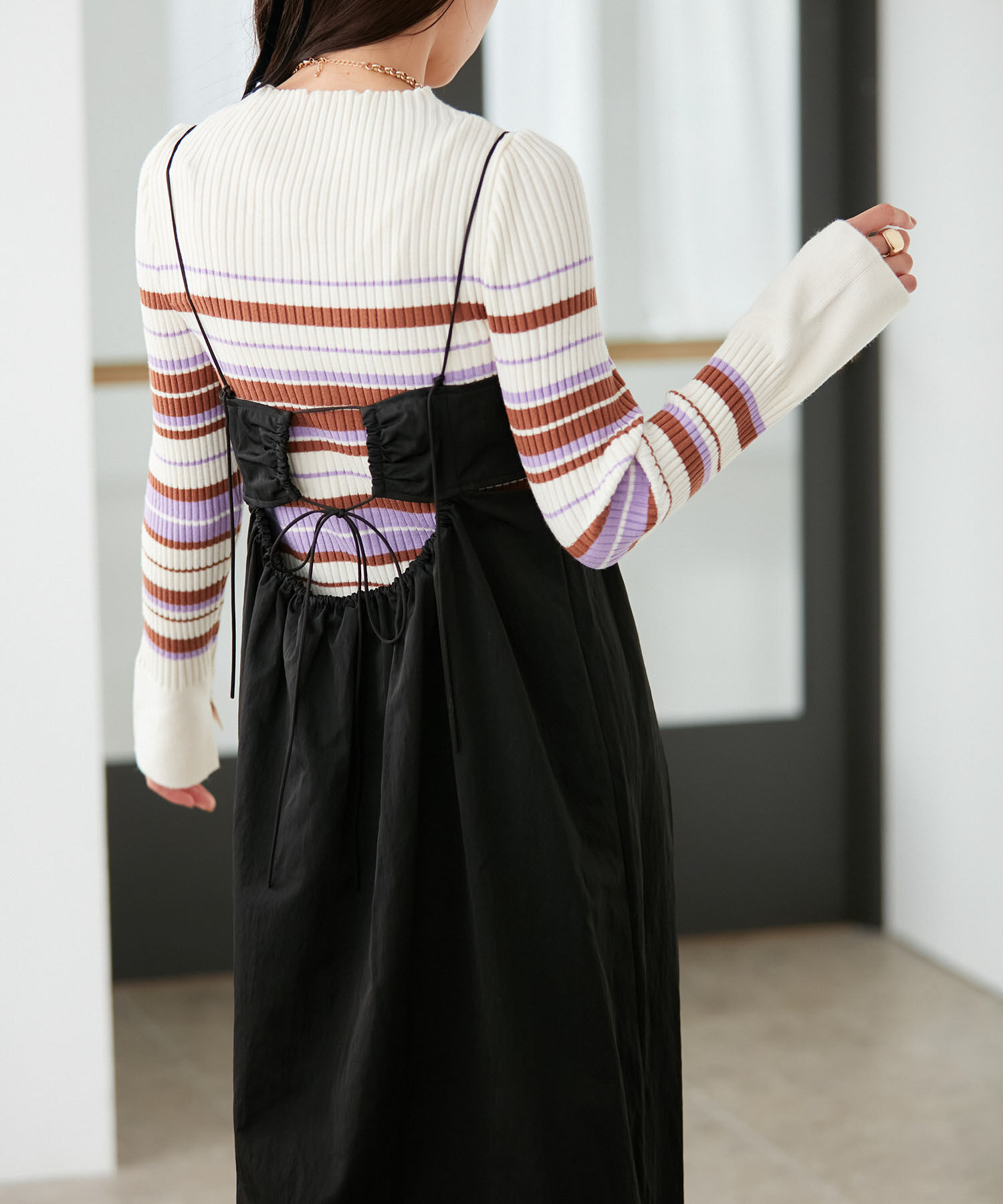 VIS「【洗える】サイド開きロングキャミワンピース」|ワンピース|