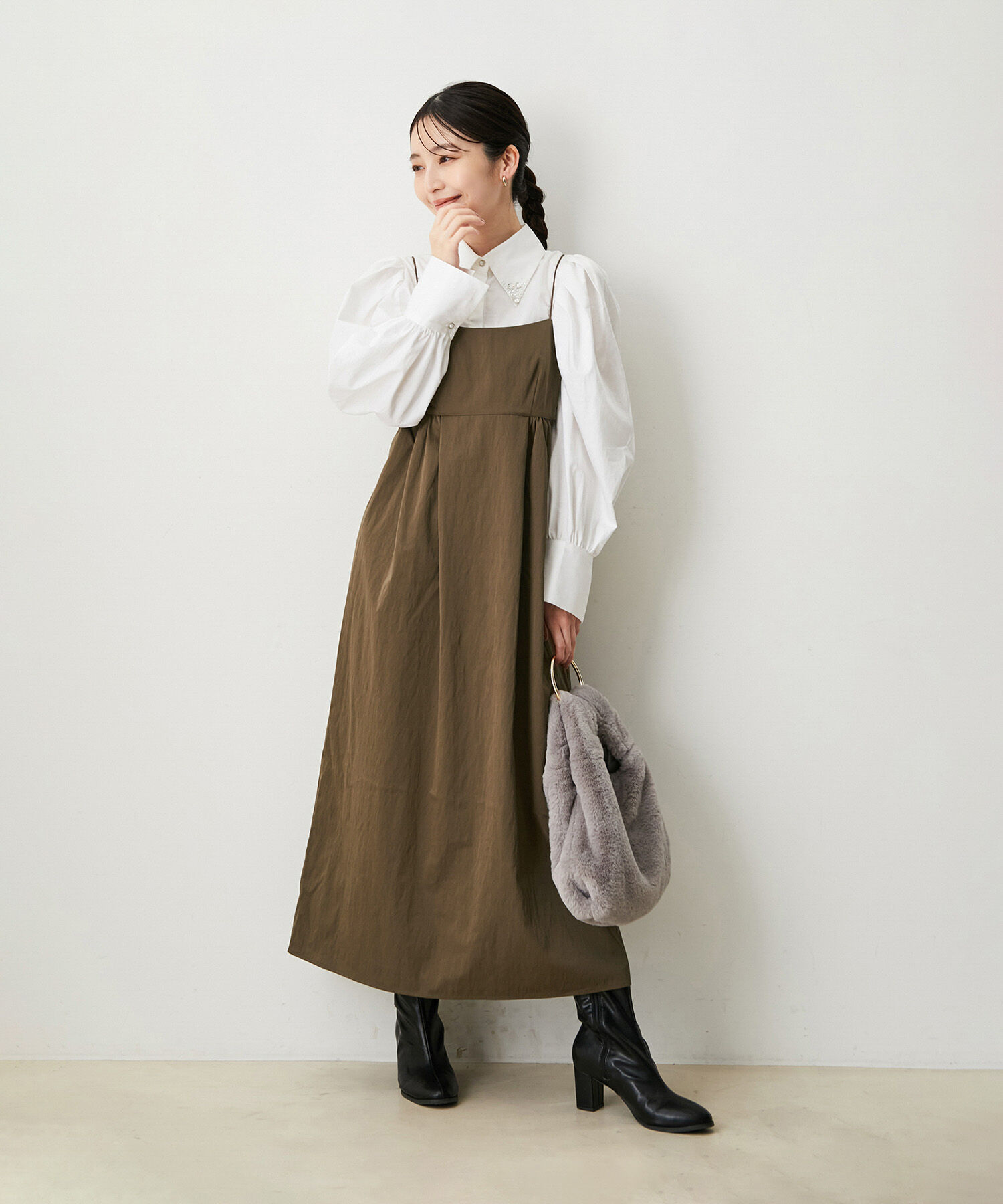 VIS「【洗える】サイド開きロングキャミワンピース」|ワンピース|