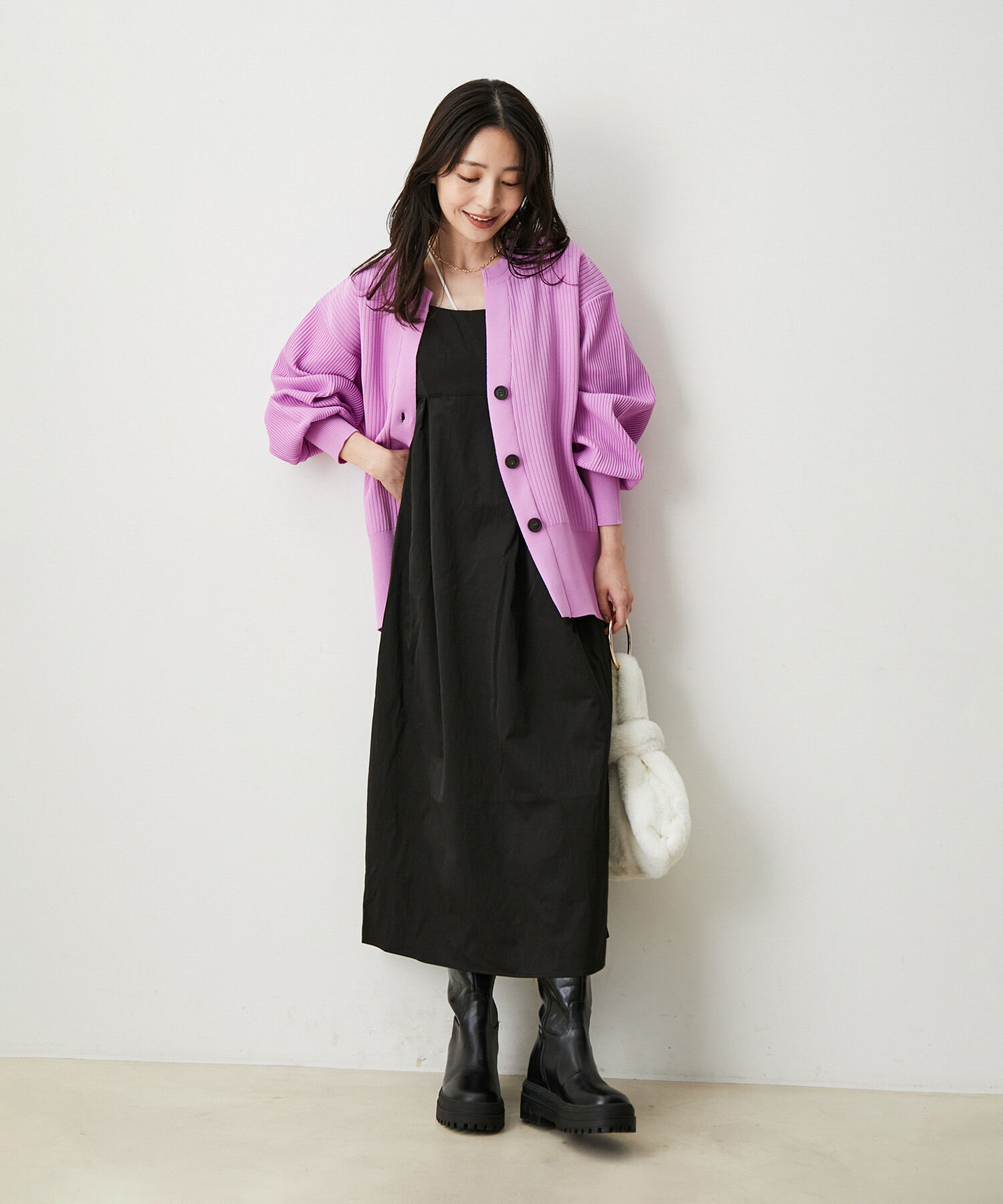 VIS「【洗える】サイド開きロングキャミワンピース」|ワンピース|