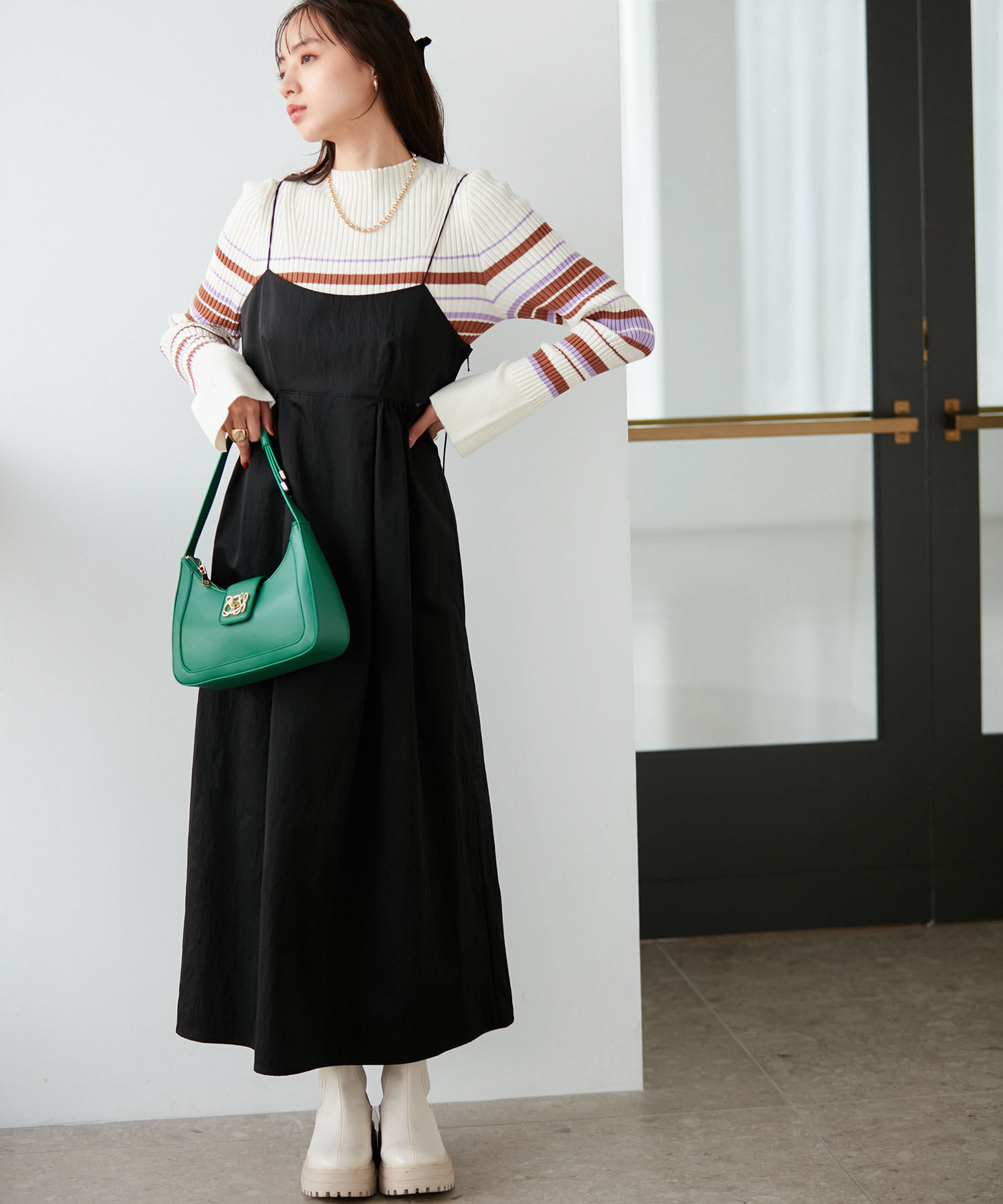 VIS「【洗える】サイド開きロングキャミワンピース」|ワンピース|