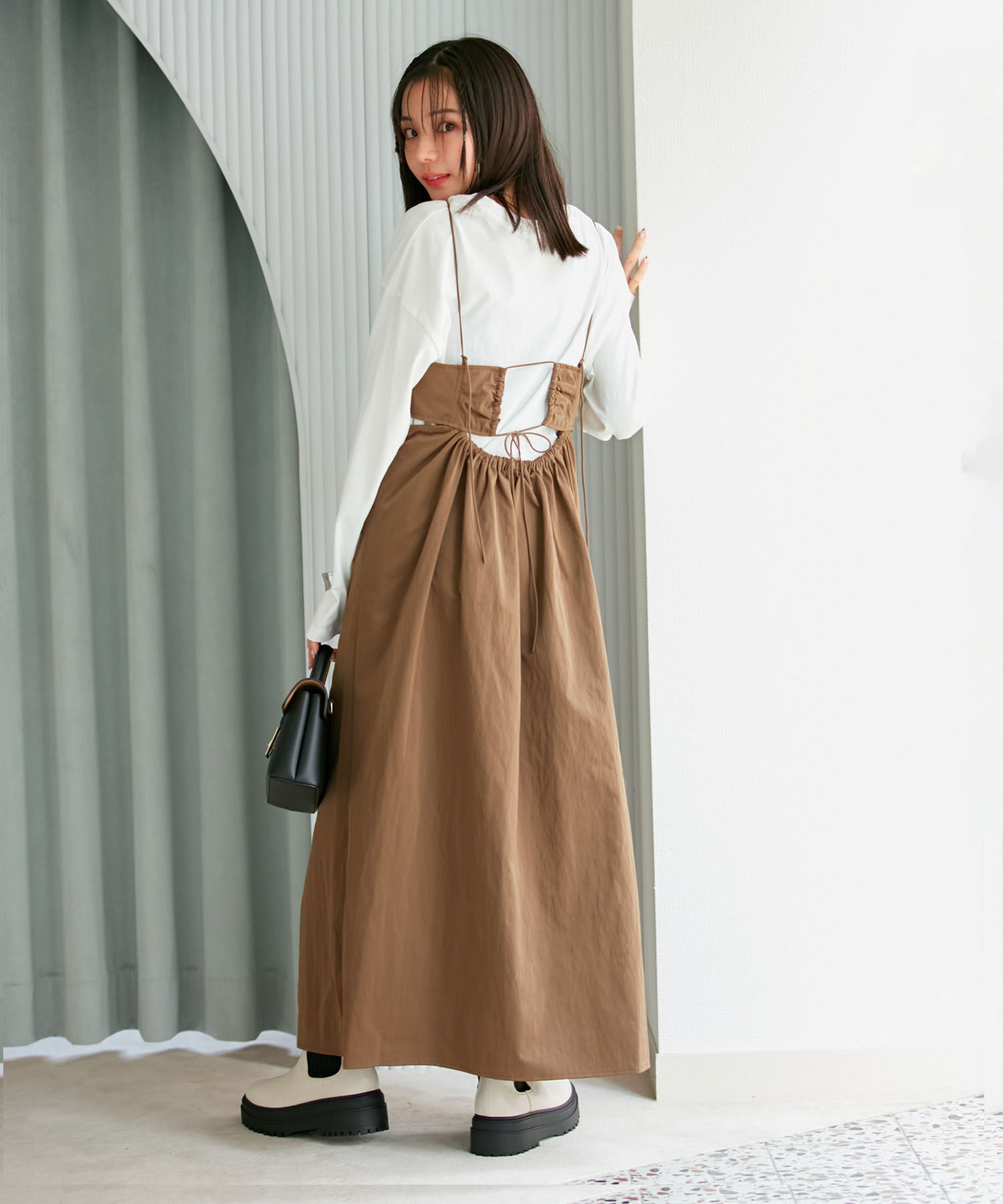 VIS「【洗える】サイド開きロングキャミワンピース」|ワンピース|