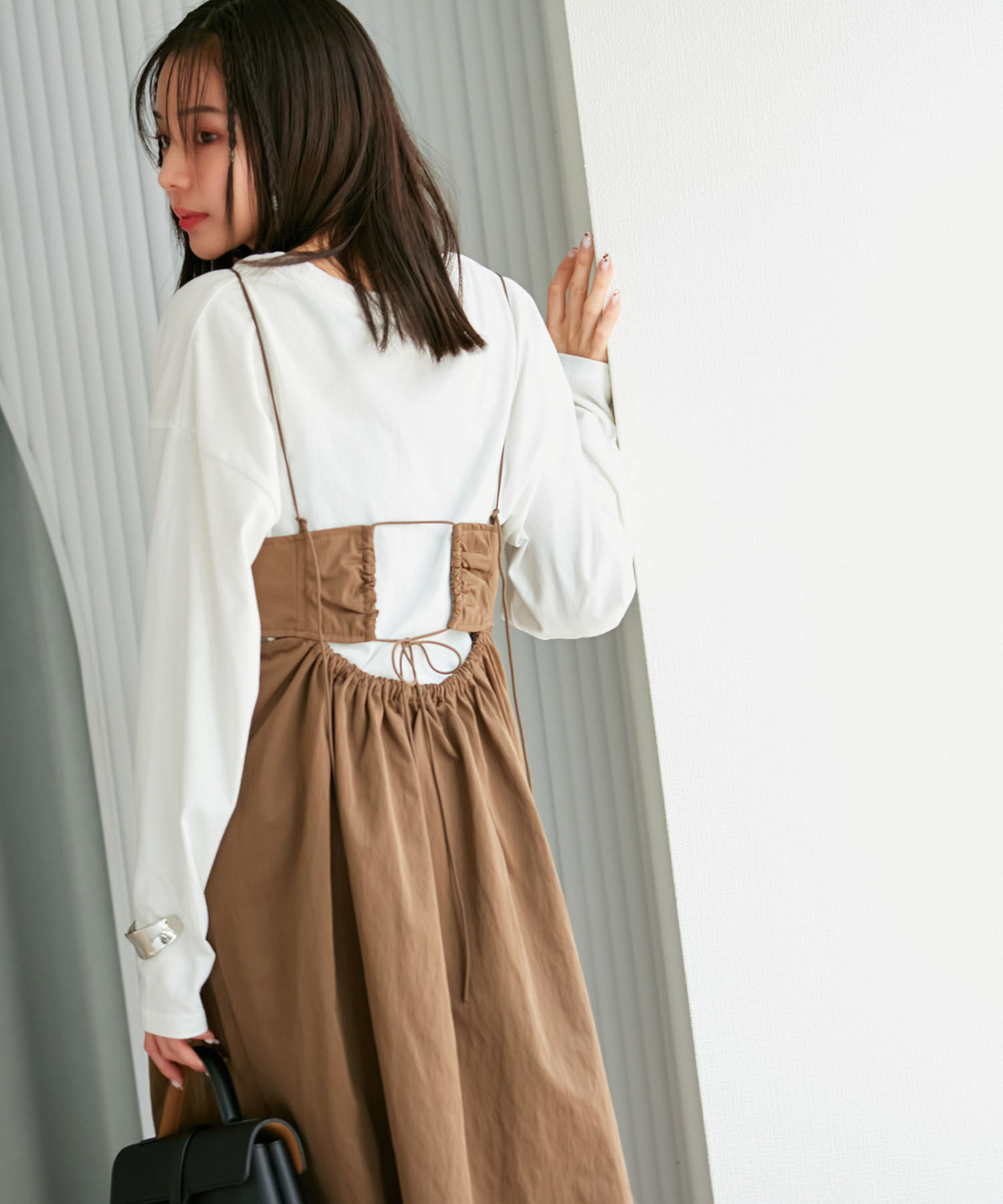 VIS「【洗える】サイド開きロングキャミワンピース」|ワンピース|