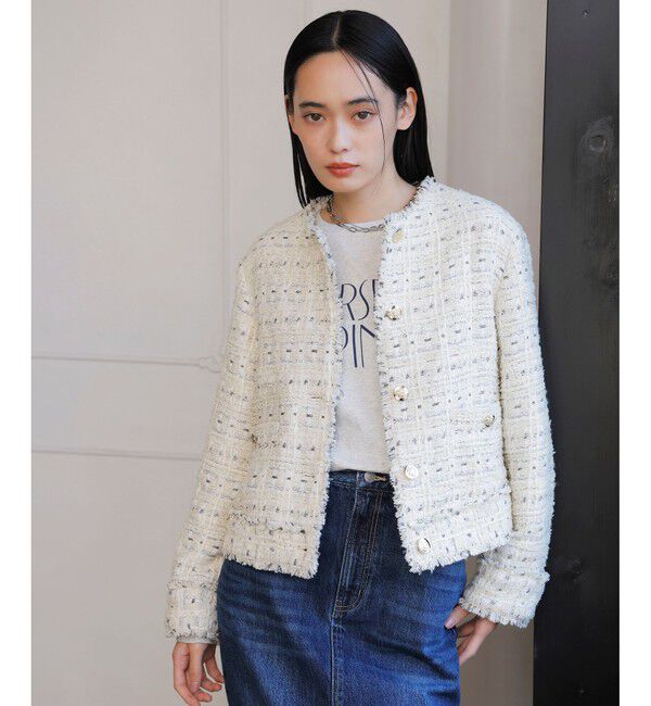 VIS「ツイードノーカラージャケット」|ノーカラージャケット|