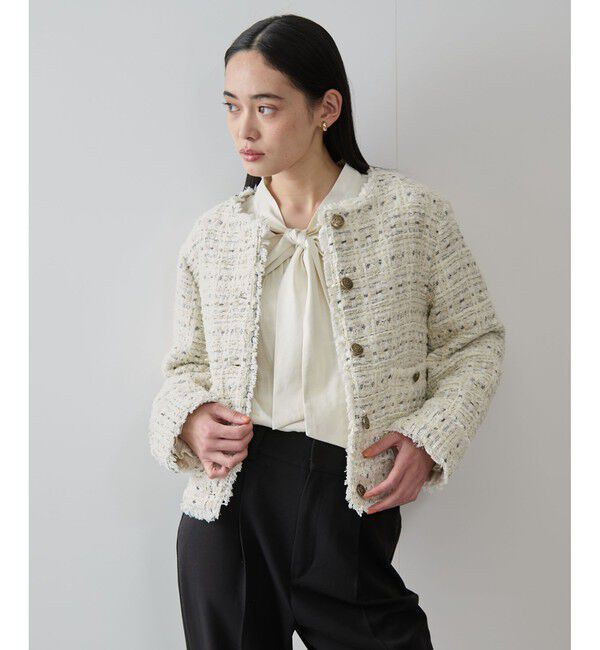 VIS「ツイードノーカラージャケット」|ノーカラージャケット|