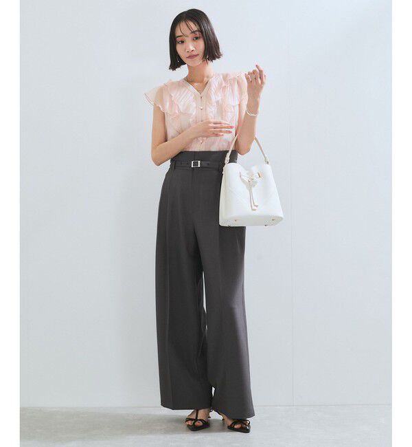 VIS「【新色追加】【防シワ/接触冷感】ベルトディテールタックワイドスラックスパンツ」|スラックス|