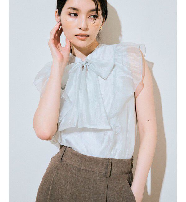 VIS「主役級！華やぎシアーシャイニーボウタイフリルブラウス【前後2WAY】【洗える】」|シャツ・ブラウス|