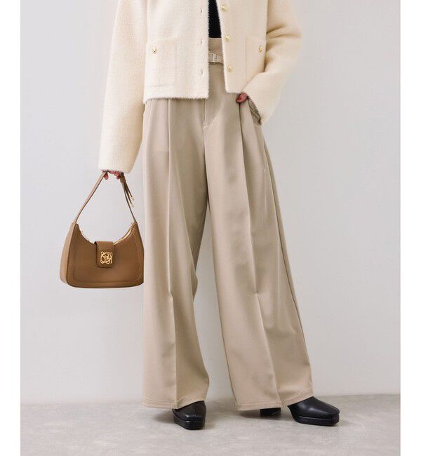 VIS「ベルトディテールタックワイドパンツ/イージーケア」|チノ|