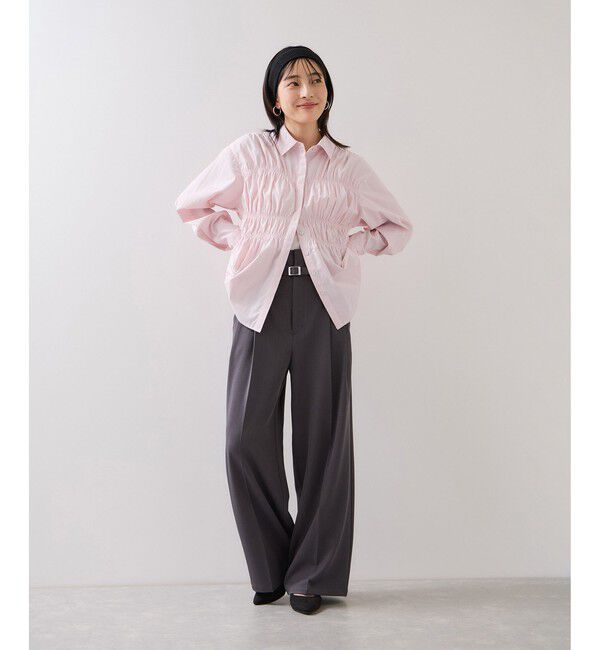 VIS「ベルトディテールタックワイドパンツ/イージーケア」|チノ|