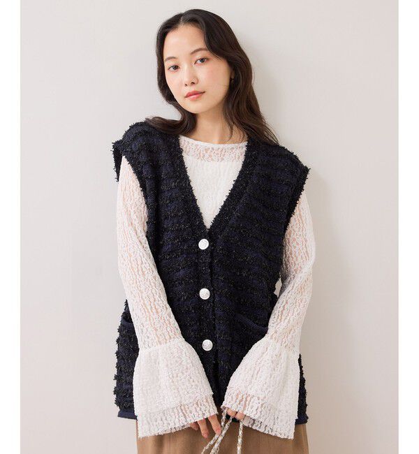 VIS「ツイードニットベスト/イージーケア」|ベスト・ジレ|ネイビー系(41)