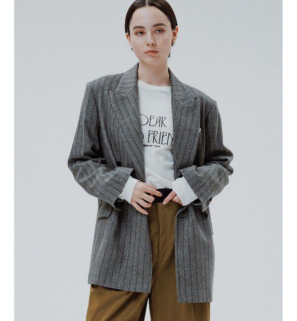 ADAM ET ROPE'「ダブルブレストツイード＆チェックジャケット」|テーラードジャケット|グレー(07)