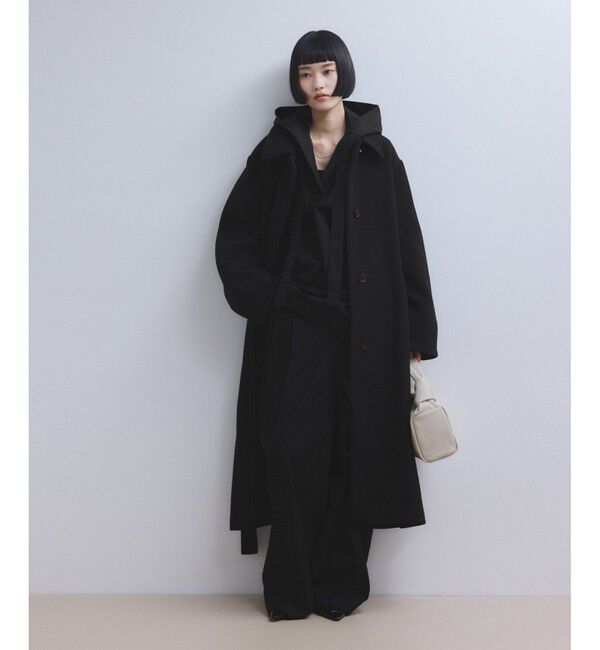 ADAM ET ROPE'「【WEB限定】ベルテッドオーバーサイズロングコート」|ステンカラーコート|ブラック(01)