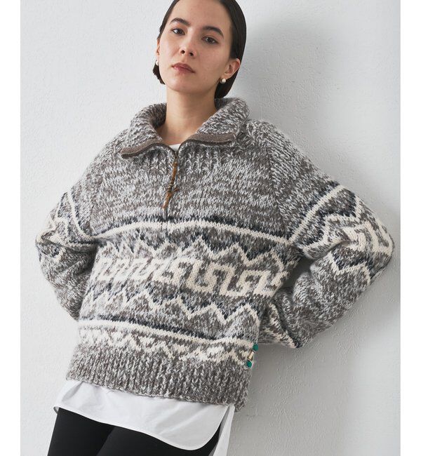  「【BSBEE】カウチンZIP ニット」|ニット・セーター|ブラウン