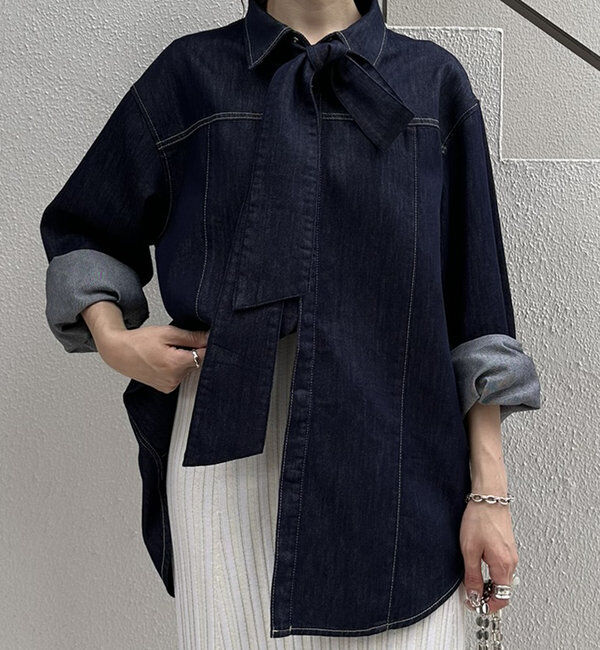  「ボウタイデニムシャツ」|シャツ・ブラウス|インディゴブルー