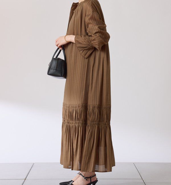  「袖シアーツイルストライプワンピース」|ワンピース|