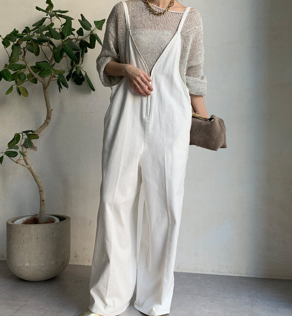  「細紐デニムフロントジップサロペット」|ワンピース|