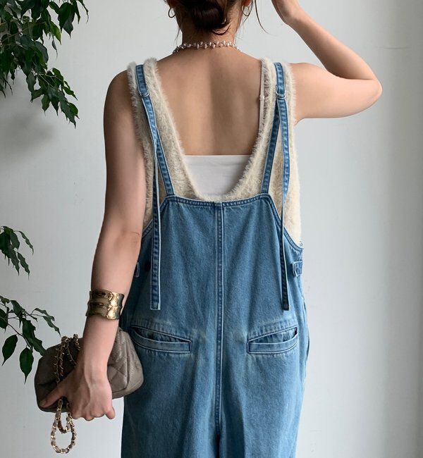  「細紐デニムフロントジップサロペット」|ワンピース|