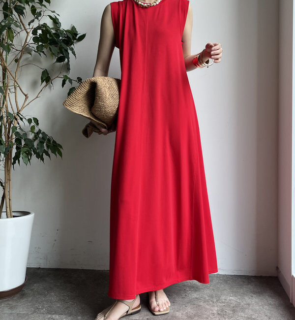  「シルケットスムースフレアカットワンピース」|ワンピース|レッド