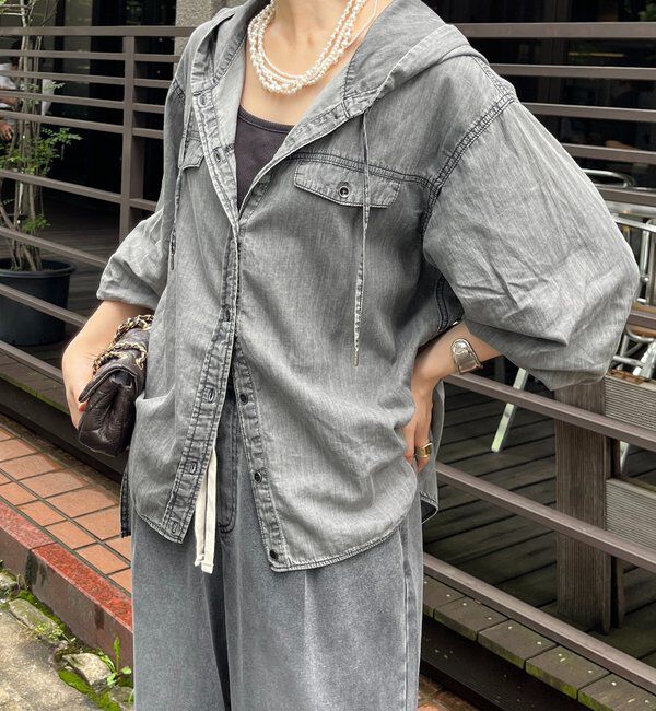  「シアーデニムフーディーシャツ」|シャツ・ブラウス|