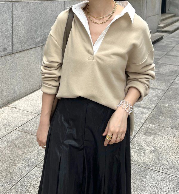  「【インフルエンサー OKOCHI企画】シャツ襟ラガースウェットトップス」|Tシャツ・カットソー|