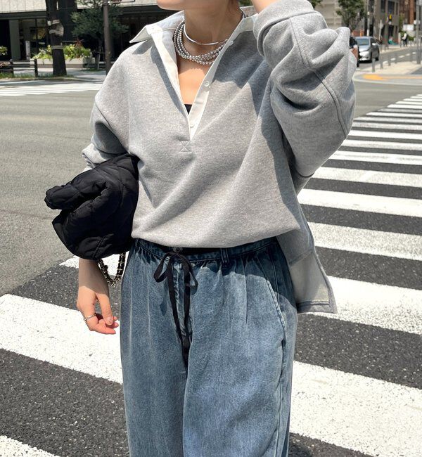  「【インフルエンサー OKOCHI企画】シャツ襟ラガースウェットトップス」|Tシャツ・カットソー|