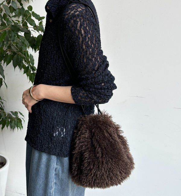  「シャギー巾着バッグ」|トートバッグ|ブラウン