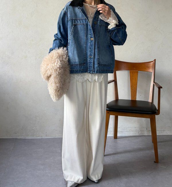  「【襟の取り外しが可能！】レザーカラーデニムジャケット」|ブルゾン・スタジャン|