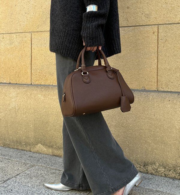  「シボフェイクレザーボストンバッグ」|トートバッグ|ブラウン