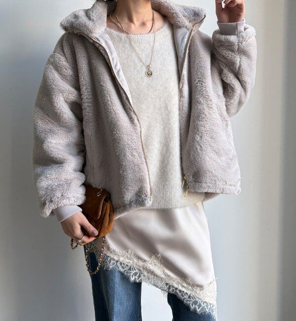  「【WEB限定】フェイクミンクスタンドファーブルゾン」|その他|グレージュ
