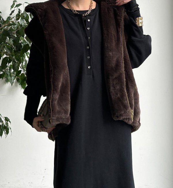  「裏毛裏起毛ヘンリーネックワンピース」|ワンピース|