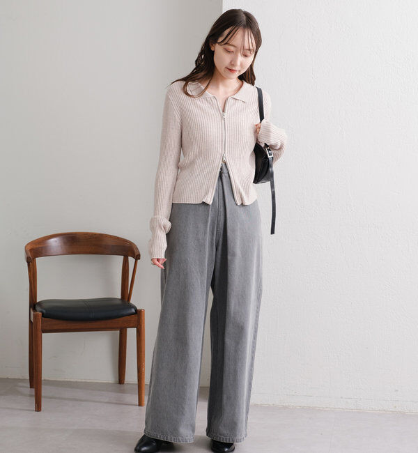  「【3サイズ】デニムタックワイドパンツ」|デニム|