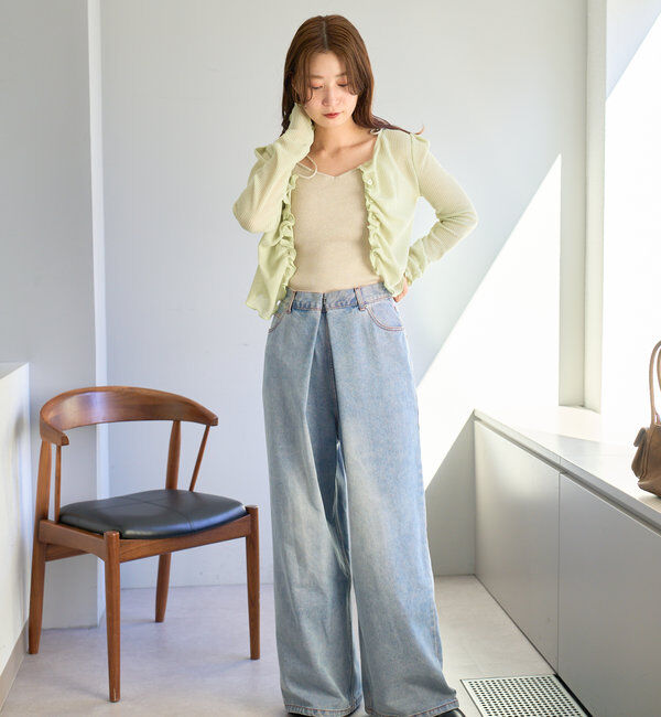  「【3サイズ】デニムタックワイドパンツ」|デニム|